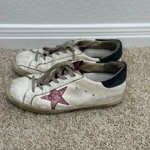 Golden Goose White Sneakers with Pink Glitter Star
